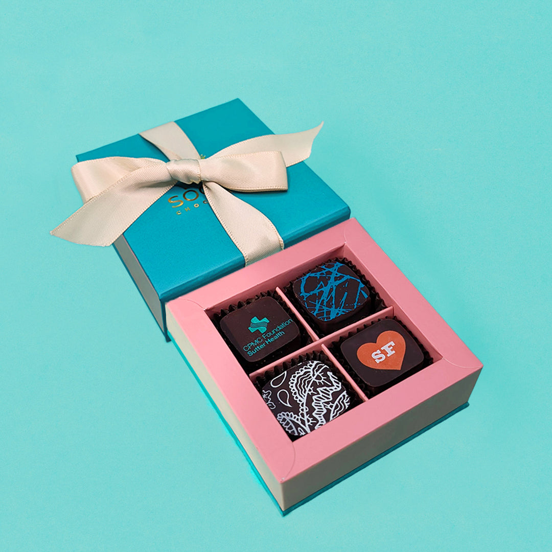 Close view of custom printed chocolates